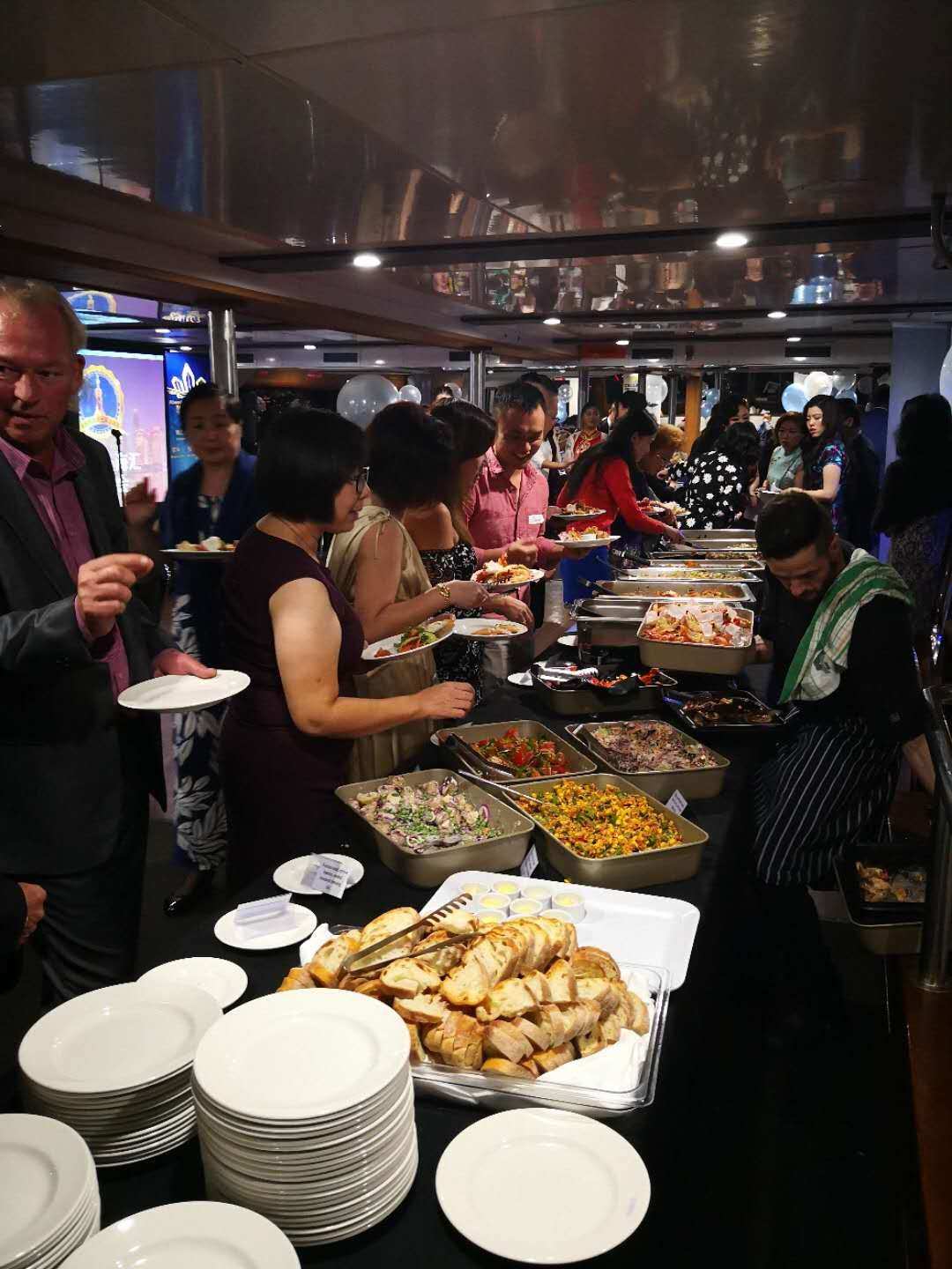 Buffet shared by guests aboard the cruise